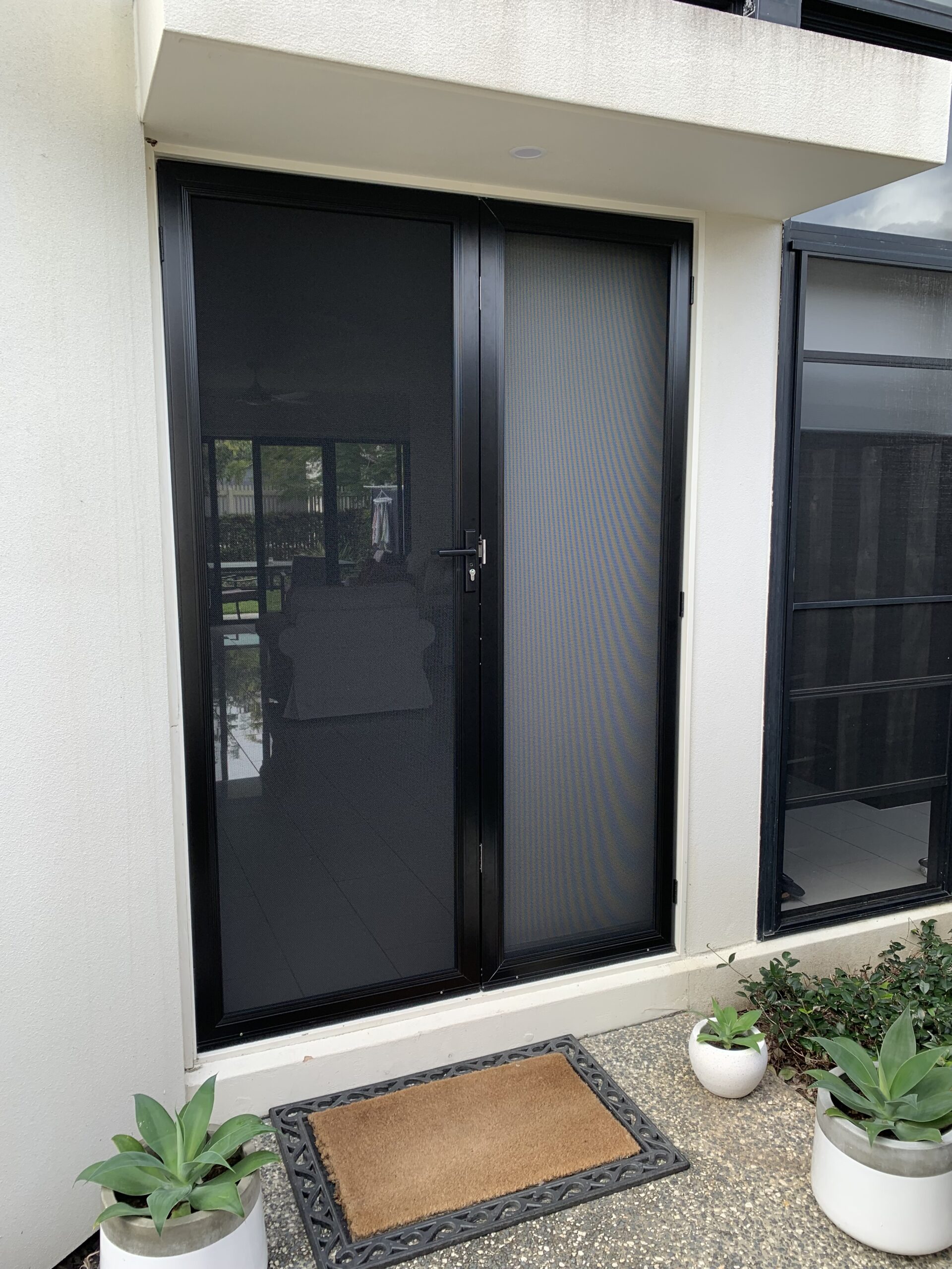 Security door with integrated pet door on a residential entrance