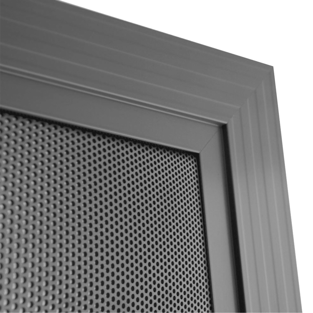 Close-up of perforated aluminium security screen pattern